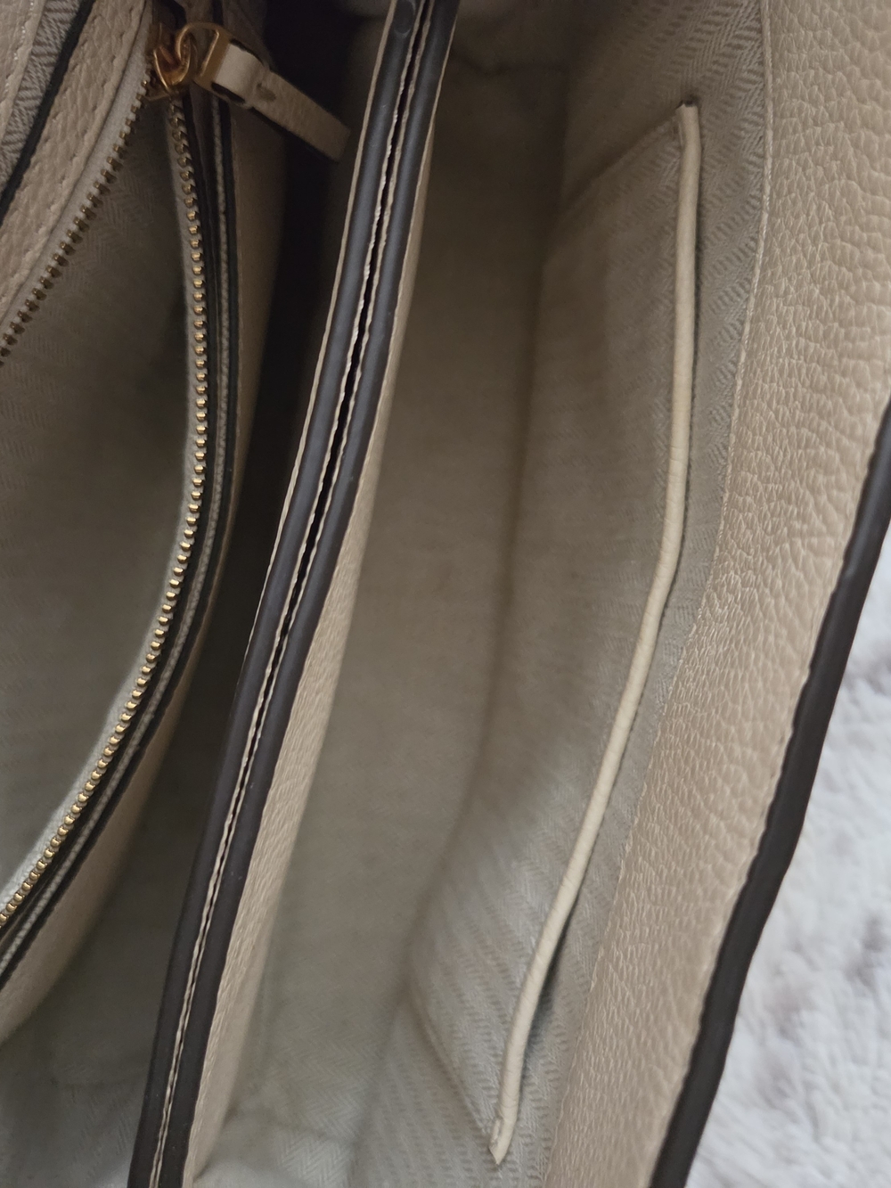 Tory Burch Cream Pebbled Leather Top-Handle Satchel with Gold Logo - Picture 8 of 11